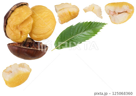 roasted peeled chestnut isolated on white background wit full depth of field. Top view. Flat lay roasted peeled chestnut isolated on white background wit full depth of field. Top view. Flat lay 125068360