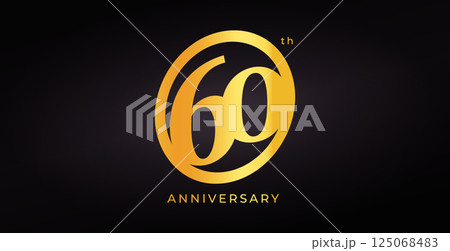 Luxury 60th Anniversary Logo Design With Elegant Golden Number In Circle On Dark Background. Perfect For Celebration, Corporate Event, Milestone Or Party Invitation. Vector Illustration. 125068483