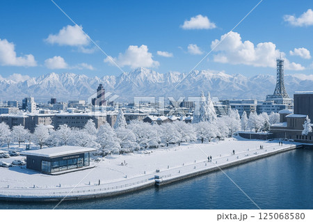 富岩運河環水公園と雪景色 125068580