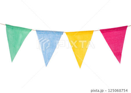 Festive garland of triangular multicolored flags 125068754