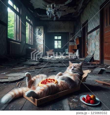 廃墟とネコ、廃墟に居座るネコ、 廃墟とネコ、廃墟に居座るネコ、 125069102