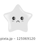 3D cartoon white star emoticon character with sad facial expression isolated on a white background. Concept for mental health, mood, empathy, communication, childish. Vector illustration of 3d render. 125069120