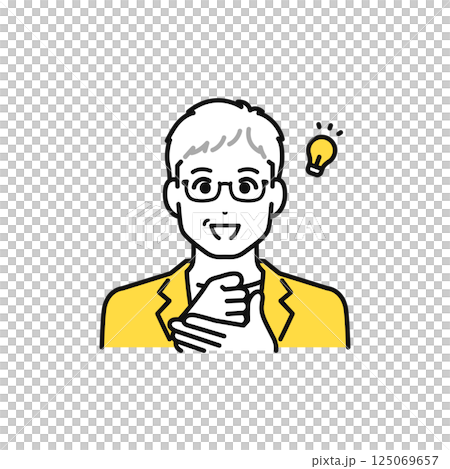 Senior man in business casual clothes coming up with an idea 125069657