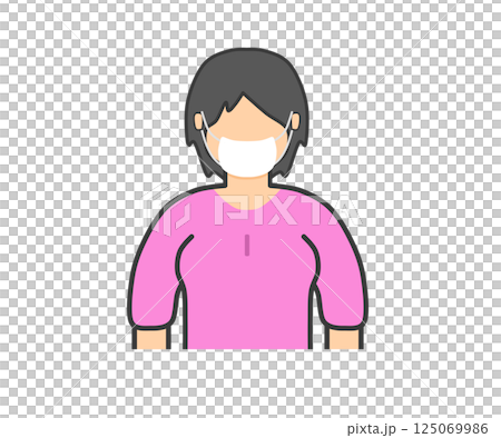 Short-haired woman in a mask_pink clothes Short-haired woman in a mask_pink clothes 125069986