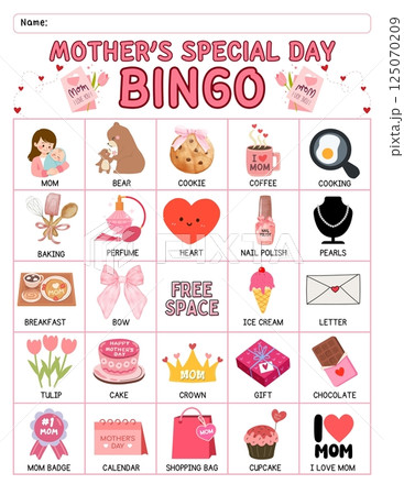 Mother's Day bingo game for kids with colorful printable cards, calling cards, and cute designed for preschool and classroom homeschool activity educational learning fun during springtime Mother's Day bingo game for kids with colorful printable cards, calling cards, and cute designed for preschool and classroom homeschool activity educational learning fun during springtime 125070209