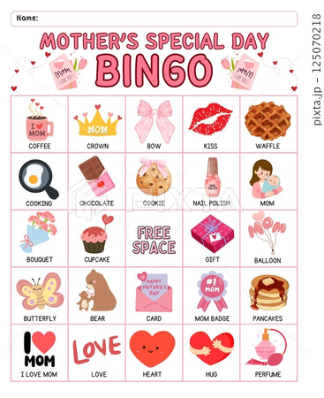 Mother's Day bingo game for kids with colorful printable cards, calling cards, and cute designed for preschool and classroom homeschool activity educational learning fun during springtime Mother's Day bingo game for kids with colorful printable cards, calling cards, and cute designed for preschool and classroom homeschool activity educational learning fun during springtime 125070218
