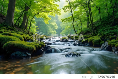 waterfall in forest 125070346