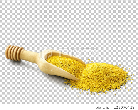 Fennel Pollen (Foeniculum vulgare) Golden-yellow fennel pollen with a sweet, licorice-like taste, used as a seasoning or garnish for various 125070418