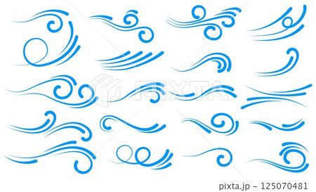 Blue waves and splashes of water set 125070481