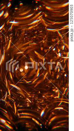 Flare disco festive. Blur spark rainbow. Defocused golden yellow colorful round spectrum on abstract art light background. 125070903