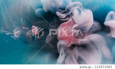 Chemical ink blend. Paint water. Blur blue purple pink colorful cloud blob mix ethereal liquid floating on abstract art background. 125071085