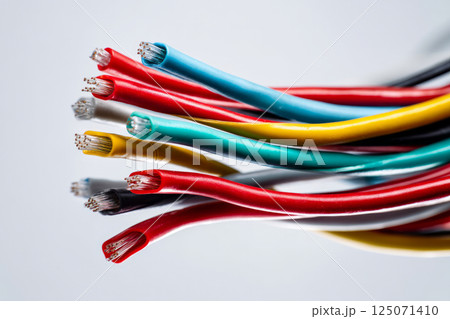 Stripped insulated cables in bright colors Stripped insulated cables in bright colors 125071410
