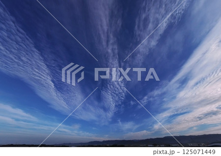 多様な雲が放射状に広がった清々しい朝の西空・超広角・空主体・240718am 多様な雲が放射状に広がった清々しい朝の西空・超広角・空主体・240718am 125071449