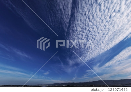 多様な雲が放射状に広がった清々しい朝の西空・超広角・空主体・240718am 多様な雲が放射状に広がった清々しい朝の西空・超広角・空主体・240718am 125071453