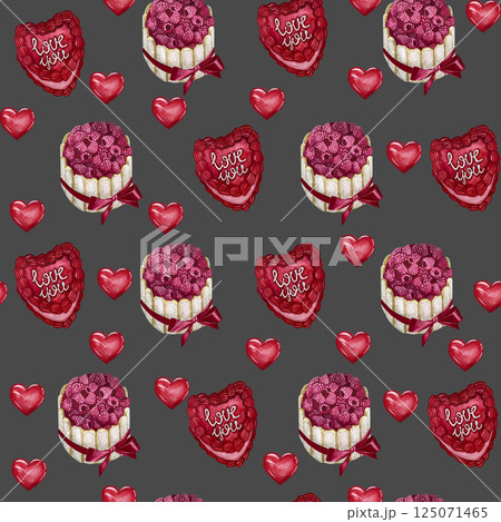 Watercolor cute retro cakes seamless pattern with cream and raspberries in coquette style. Hand drawn dessert illustration. Funny birthday background, poster, social media banner. Watercolor cute retro cakes seamless pattern with cream and raspberries in coquette style. Hand drawn dessert illustration. Funny birthday background, poster, social media banner. 125071465
