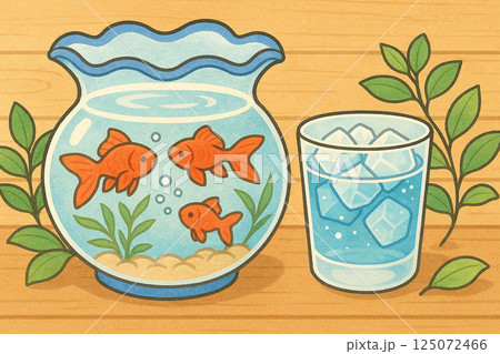 金魚鉢と氷のグラス 125072466