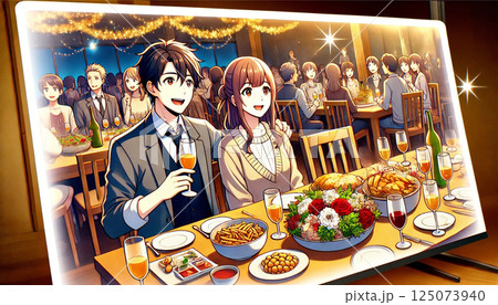 パーティー中の男女を捉えたアニメ風の画像 125073940