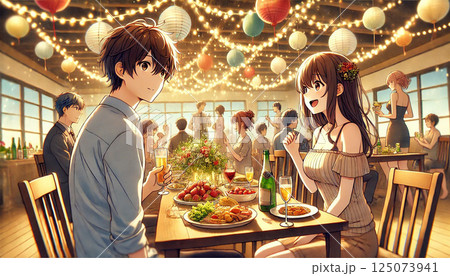 パーティー中の男女を捉えたアニメ風の画像 125073941