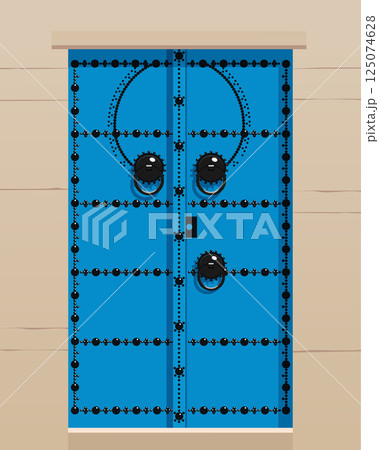 Decorated blue Tunisian door in Sidi Bou Said town. Blue traditional door in North Africa. Vector illustration Decorated blue Tunisian door in Sidi Bou Said town. Blue traditional door in North Africa. Vector illustration 125074628