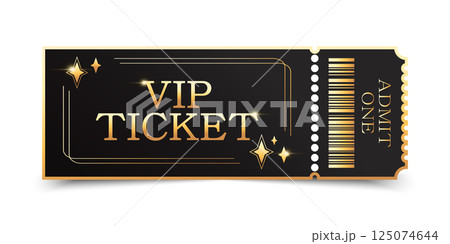 Shiny golden VIP ticket design. Suitable for festival, cinema, theater, concert, casino, circus, event tickets. Vector illustration Shiny golden VIP ticket design. Suitable for festival, cinema, theater, concert, casino, circus, event tickets. Vector illustration 125074644