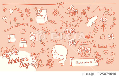 手書き風の母の日の素材セット 125074646