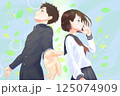 ポジティブ学生_新緑_A案_キャラ男女_新緑EFF控えめ_葉っぱメイン 125074909