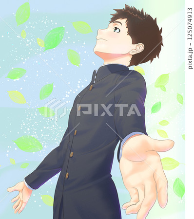 ポジティブ学生_新緑_A案_男子_新緑EFF控えめ_葉っぱメイン ポジティブ学生_新緑_A案_男子_新緑EFF控えめ_葉っぱメイン 125074913