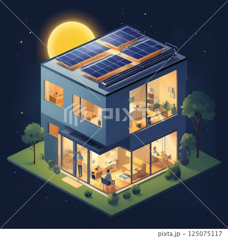 太陽光パネルを設置した家の風景 太陽光パネルを設置した家の風景 125075117