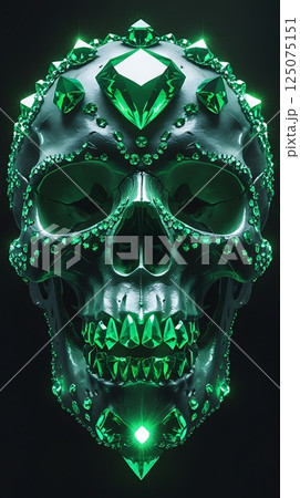 Crystal-Encrusted Skull with Enchanting Green Glow 4-3 125075151