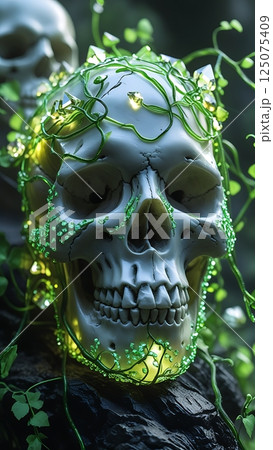 Crystal Skull with Glowing Green Vines 8-3 Crystal Skull with Glowing Green Vines 8-3 125075409