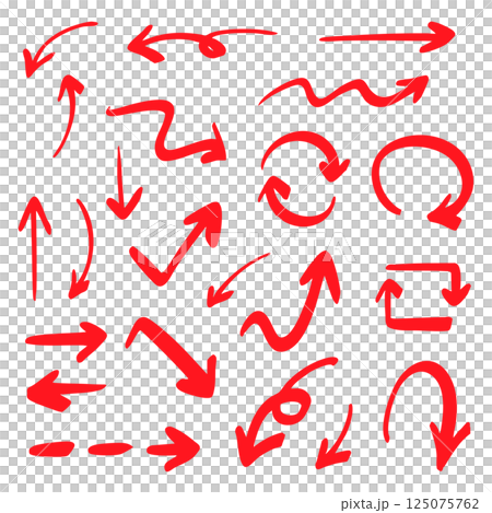 簡單的筆手寫箭頭設定向量紅色 簡單的筆手寫箭頭設定向量紅色 125075762