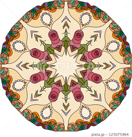 Colorful cute Mandala. Decorative unusual round ornaments. 125075964
