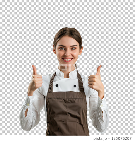 young woman showing thumbs up on white background, cut-out, clipping path, transparent 125076207
