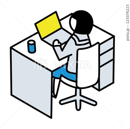 ノートパソコンを見る学生のイラスト 125076223