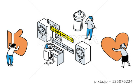 録音と音楽編集、ファンのイラスト 125076224