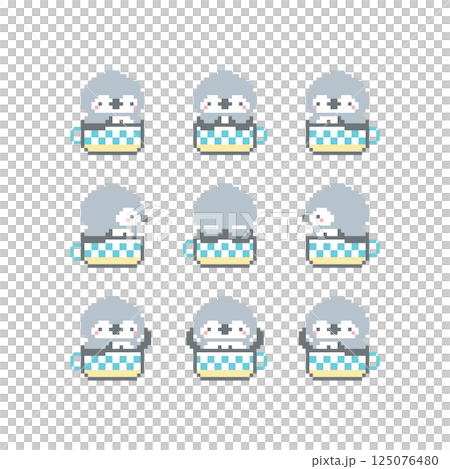 咖啡杯和灰色貓頭鷹像素藝術 125076480