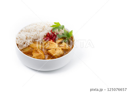 Massaman curry isolated on white background. Ttraditional Thai food recipe 125076657