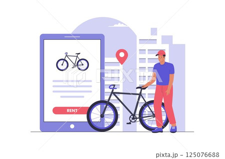 Modern Flat Illustration of Bike Rental Service for Urban Transportation Modern Flat Illustration of Bike Rental Service for Urban Transportation 125076688