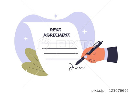 Flat Illustration of Rental Agreement Signing with Contract Document and Tenant-Landlord Concept Flat Illustration of Rental Agreement Signing with Contract Document and Tenant-Landlord Concept 125076693