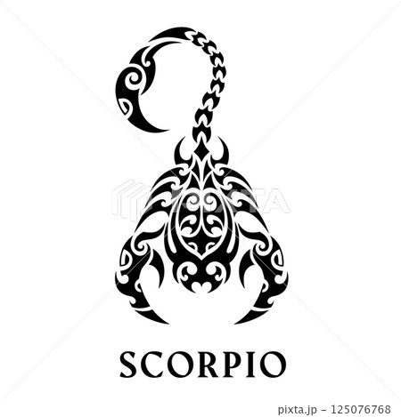 Zodiac sign scorpio with sign in maori tattoo style. Zodiac sign scorpio with sign in maori tattoo style. 125076768