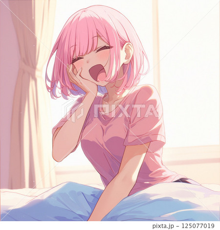 あくびをしている美少女 125077019