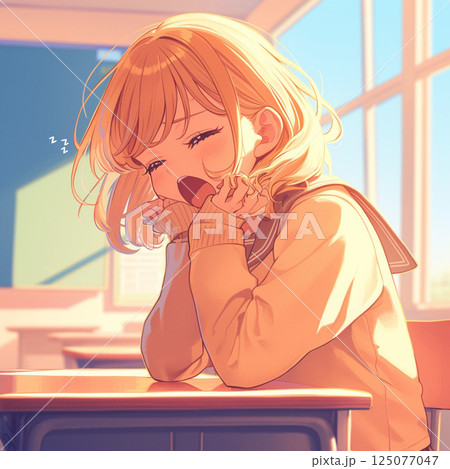 あくびをしている美少女 125077047