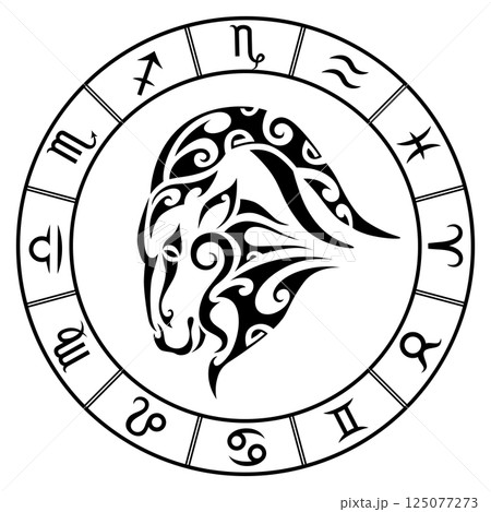 Zodiac sign capricorn in maori tattoo style. 125077273