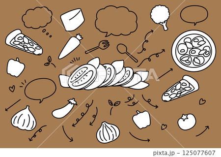 かわいい カプレーゼ ピザ 野菜 吹き出し 矢印 セット かわいい カプレーゼ ピザ 野菜 吹き出し 矢印 セット 125077607