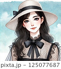 黒いリボンと白い帽子の女性002 125077687