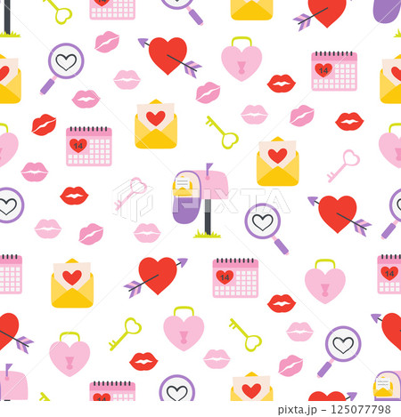 valentines day pattern with cartoon elements valentines day pattern with cartoon elements 125077798