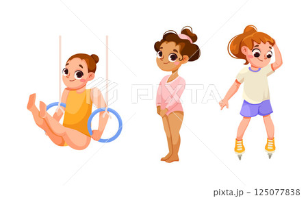 Dynamic Young Gymnasts Displaying a Vast Array of Various Poses and Moves with Energy 125077838