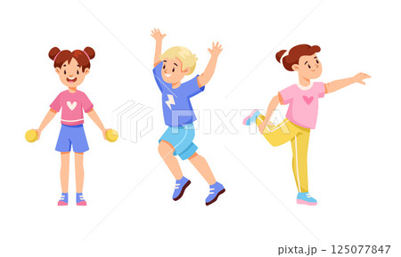 Happy Kids Enjoying Games and Playing Joyfully Together in Colorful Outfits Outdoors 125077847