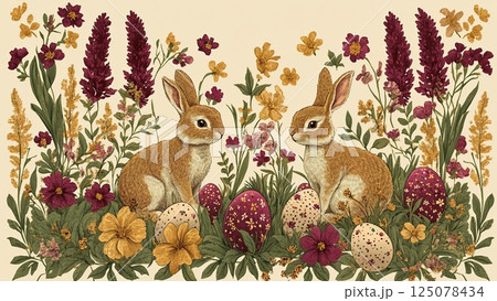 Vintage Pastel Rabbit Easter Background 125078434