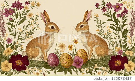 Vintage Pastel Rabbit Easter Background 125078437